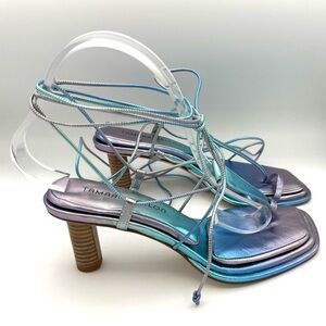 Tamara Mellon Metallic Blue Green Strappy Sandals Heels